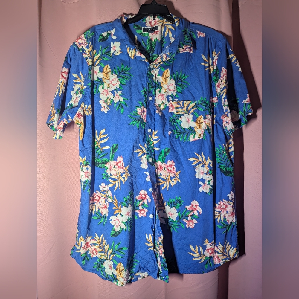 CLUB ROOM Blue Floral Casual Button Down XXL